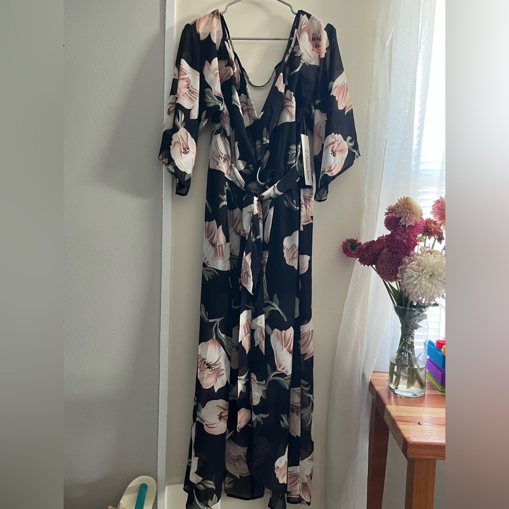 Collection B Black and Pink Floral Maxi Dress